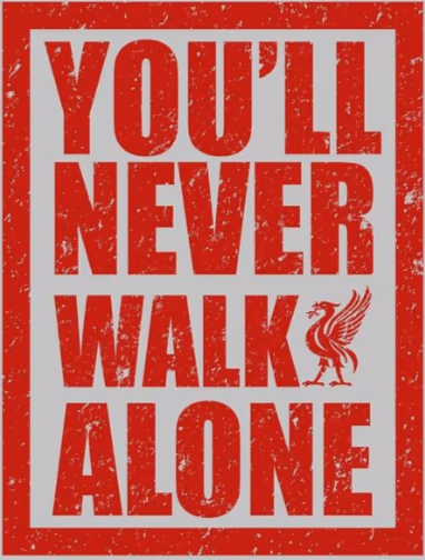 กราฟิก You'll Never Walk Alone พร้อมสัญลักษณ์นกลิเวอร์เบิร์ด